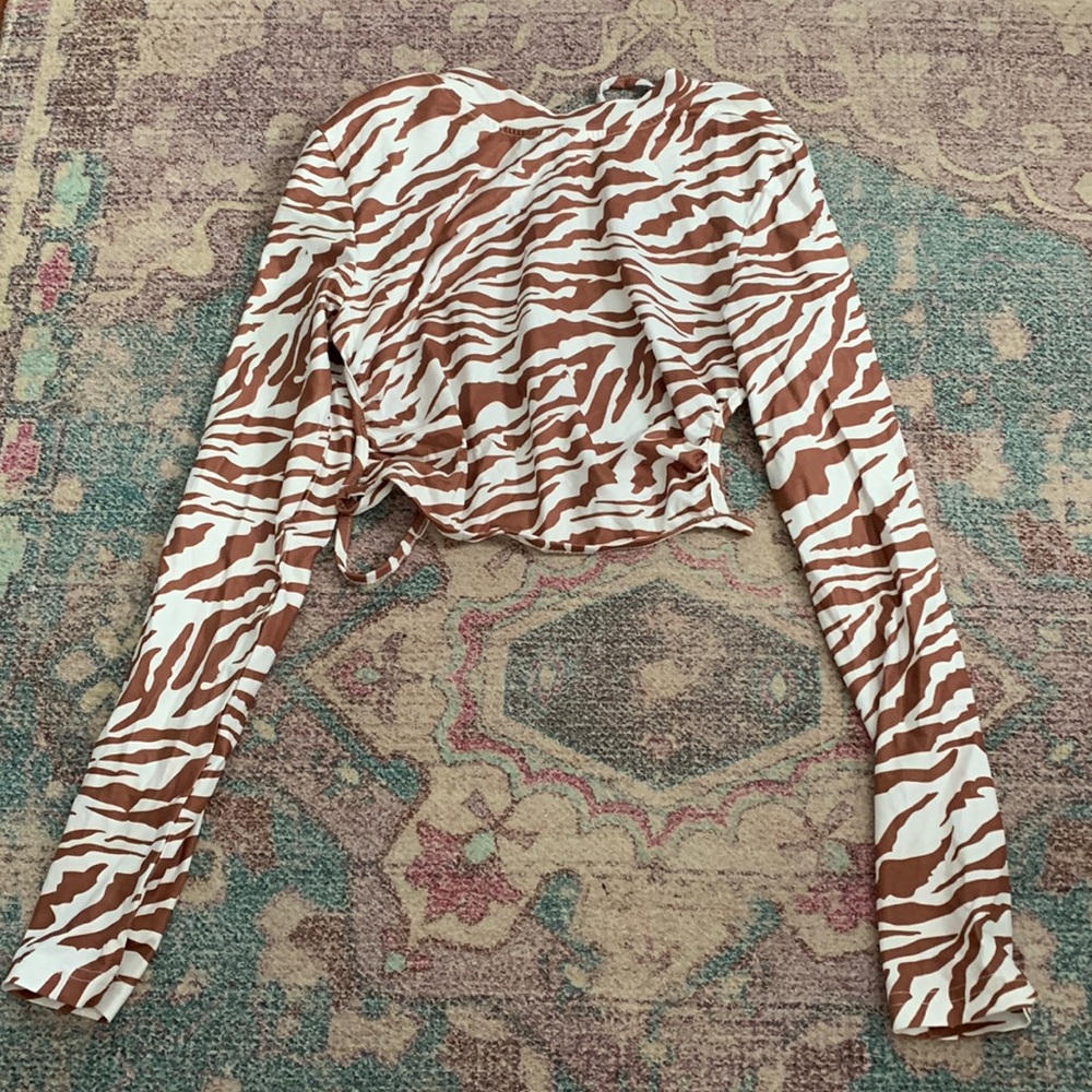 Shein Open Back Zebra Print Long Sleeve